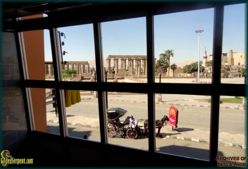 The Templein Karnak viewed from inside McDonald's acroos the street. 